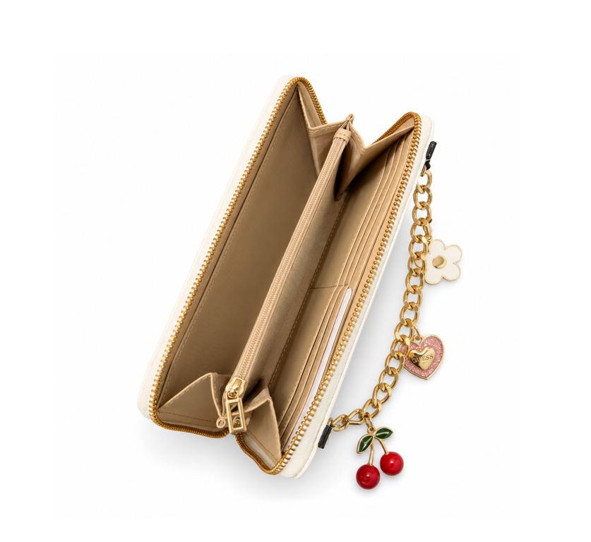 Monedero Guess Blanca con Cadena y Dijes Decorativos